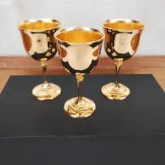 昭和レトロ　24K金メッキのワインカップ3個セット　24KGP