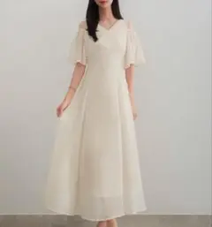 CENEA 2wayVネックシアーコルセットワンピース アイボリー