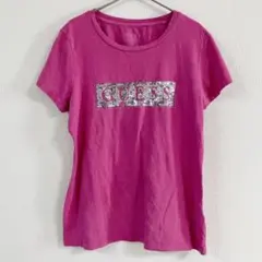GUESS ゲス スパンコールロゴ Ｔシャツ クルーネック 半袖 XL ピンクのサムネイル