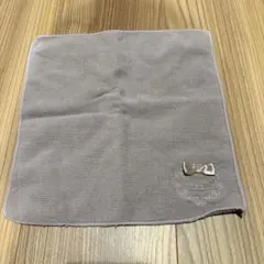 ピンクグレー リボン刺繍 コットンタオルハンカチ