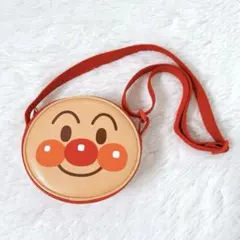 美品 アンパンマン フェイスポシェット ショルダーバッグ 丸型 赤 キッズ