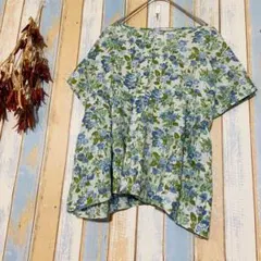 【サマンサモスモス】　綿　麻　ブラウス　シャツ　羽織り　薄生地　総柄　F