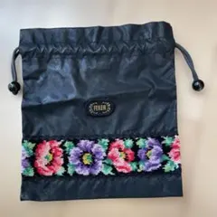 FEILER フラワー刺繍 ドローストリングポーチ巾着