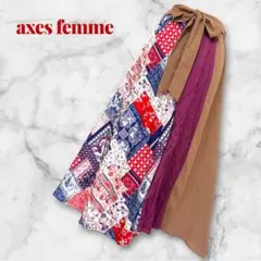 【axes femme】パッチワークロングスカート スカーフ柄 ベルト付きのサムネイル