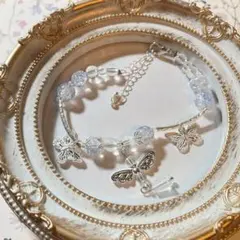 ブレスレット シルバー バタフライ 天使 クリアビーズ アクセサリー