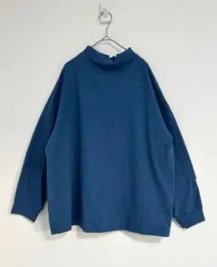 ダークブルー ハイネック 長袖 Tシャツ