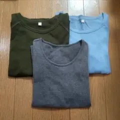 UNIQLO　Tシャツ七分袖　L　3枚組　グレー、ダークグリーン、ブルー系　春秋