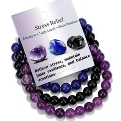 大好評　天然石ブレスレット 3点セット 8mm 黒曜石・ラピスラズリ等