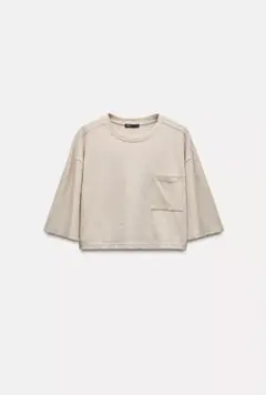 新品ZARA ベージュ クロップド丈Tシャツ/S