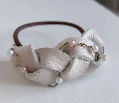 レザー三つ編みヘアゴム(ピンク)