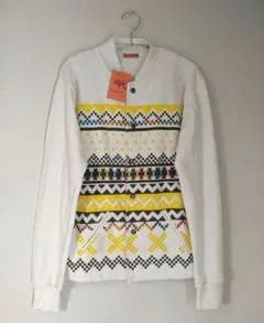 新品Khush Khushオフ白幾何学柄スウェット素材ジャケットカーディガン