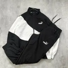 D546 美品 PUMA トラックスーツ 上下 (L) 黒白 総裏メッシュ ポリのサムネイル