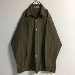 90s 古着 ストライプ オープンカラーシャツ 長袖 メンズL レトロ 茶系