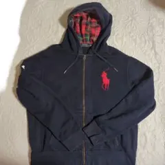 ラルフローレン　パーカー　L　ネイビー　ポロ　ビックポニー　3　チェック　赤　紺