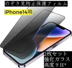 iPhone14　のぞき見防止フィルム　2枚セット　強化ガラスフィルム　9H⁺