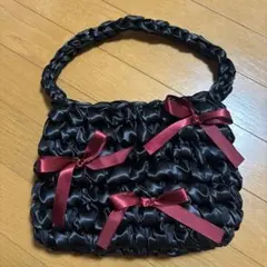 サテンリボンバッグ ブラック