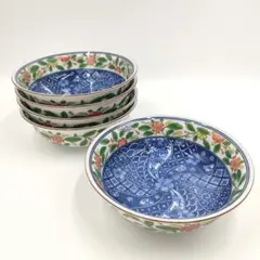 【未使用】有田焼 飛鳥窯 花祥瑞 深鉢 5客セット 染付地紋 中鉢のサムネイル