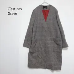 C'est Pas Grave セパクラーヴ　チェック柄ロングコート　ノーカラー