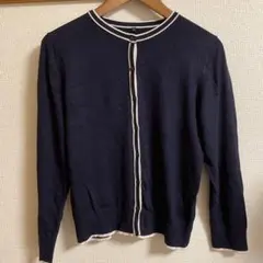 しまむら　ネイビー×白　クロッシー長袖カーディガン Lサイズ