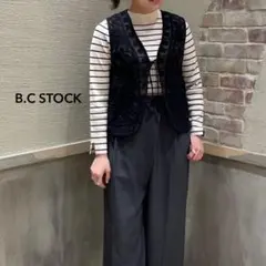 B.C STOCK /SIMPLICITE メッシュ刺繍ベスト ブラック