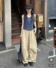 nugu コットンウエストゴムワイドロングパンツのサムネイル