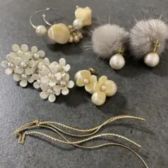 お花ピアス他コットンパールピアス　5点セット