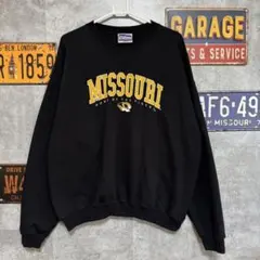 Hanes ミズーリ大学 刺繍ロゴ スウェット ブラック L 古着　ストリート