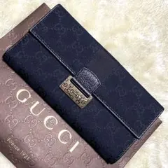 新品保管品✨グッチGGキャンバス　長財布　ホースビット仕様シルバー金具　黒レザー
