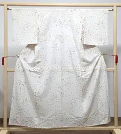 A◇着物くつろぎ 夏物 絣模様 白 赤 綿 小紋 薄物 絽 紗 着物 16
