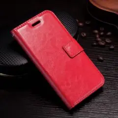 iPhone7 8 手帳型ケース レザー フィルム 携帯ケース　レッド