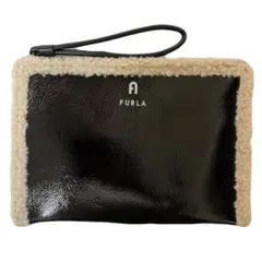 【未使用】FURLA フルラ クラッチバッグ ボア パテントレザー 黒