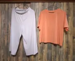 【匿名配送】UNIQLO ルームウェア 上下セット オレンジ＆ホワイトのサムネイル