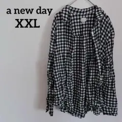 a new day 【XXL】ギンガムチェック 長袖シャツ 黒　白