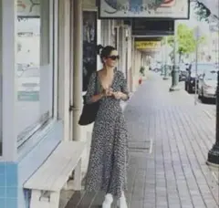 GANNIネイビー　巻ワンピース　36 花柄　ラップ　ドレス　紺色