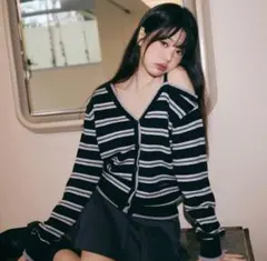 ROLAROLA ロラロラ　オフショルボーダーカーディガン