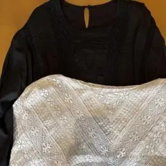SM2 黒いレースディテール長袖シャツ　ブルー半袖シャツ2枚セット