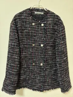 【美品】theory luxe ネイビー　ツイード　ノーカラー　ジャケット