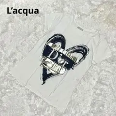 ラクア　ロゴTシャツ　ハート柄　ゴールドプリント　白　デザイン　フェミカジュアル