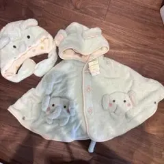 新品 ベビーポンチョ・フード付き・象デザイン　100