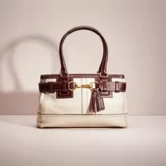 COACH レザー ハンドバッグ ホワイト/バーガンディ