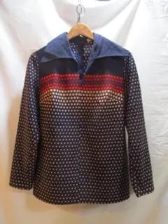 60s70s vintage  紺 ドット 水玉 プルオーバー レトロシャツ