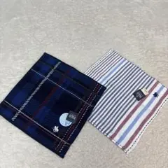Polo ネイビーチェック柄 ハンカチ2枚セット手ざわりやわらか無撚糸使用新品