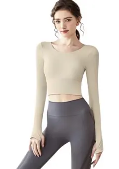 ヨガ・トレーニング用長袖クロップトップ