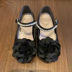 黒 花モチーフ パールストラップ フォーマルシューズ 18センチ