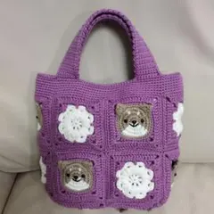 新作　柴犬&お花のモチーフ編みバッグ1057