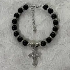 十字架黒ハンドメイドブレスレットY2Kフェアリーグランジウィッシュコアな