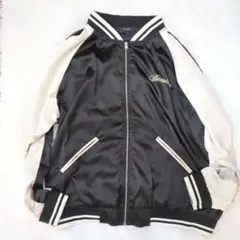 スカジャン メンズ L 刺繍 虎 サテン ジャケット ブラック