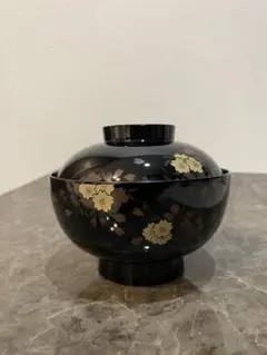 吸物椀 漆器 くずの絵蒔絵 丸型 黒漆塗 5客 在庫整理 雑煮椀 おせち