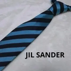 美品■JIL SANDER ネクタイ　レジメンタル　ブラック×ライトブルー黒水色のサムネイル