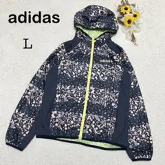 【adidas】フルーツ柄 総柄 薄手 ナイロンパーカー L フード付き 軽量
